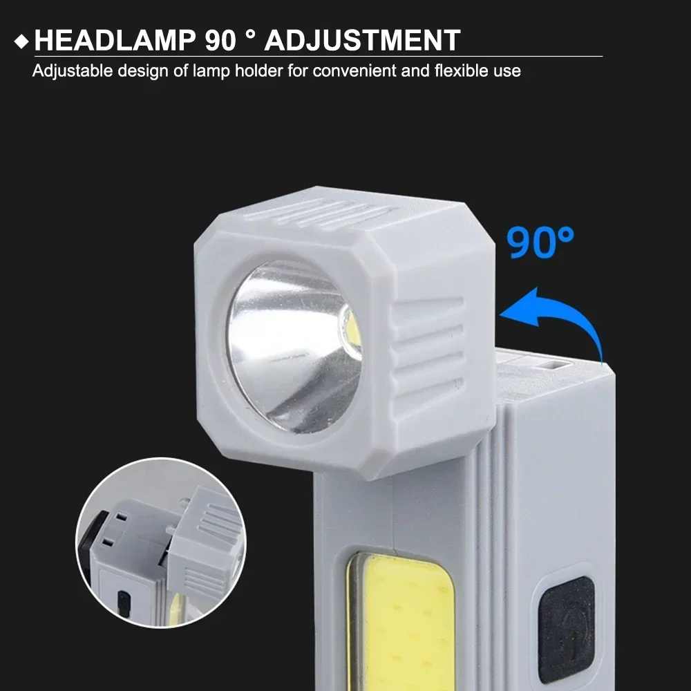 Mini COB LED žibintuvėlis Nešiojamas 90° reguliavimas Stiprus šviesos žibintas Darbo žibintas Žvejybos žibintas Medžioklės lempa Žibintuvėlis Žibintuvėlis Nuotrauka 4
