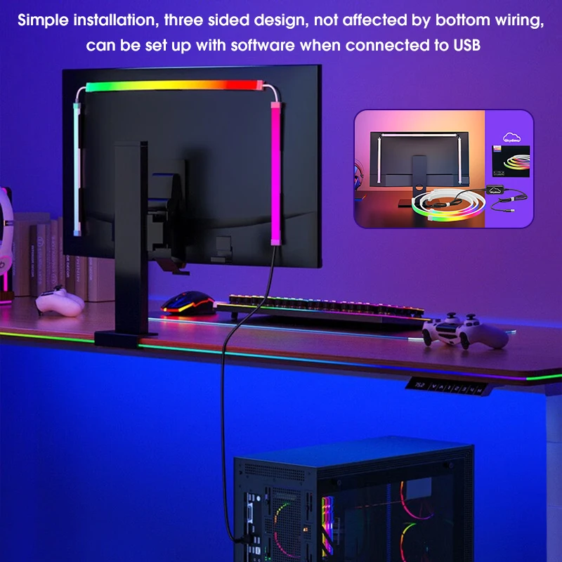 24/27/32/34inch LED juostos lemputė monitoriui, aplinkos kompiuterio foninis apšvietimas, kompiuterio monitoriaus ekrano spalvų sinchronizavimo lemputė, 