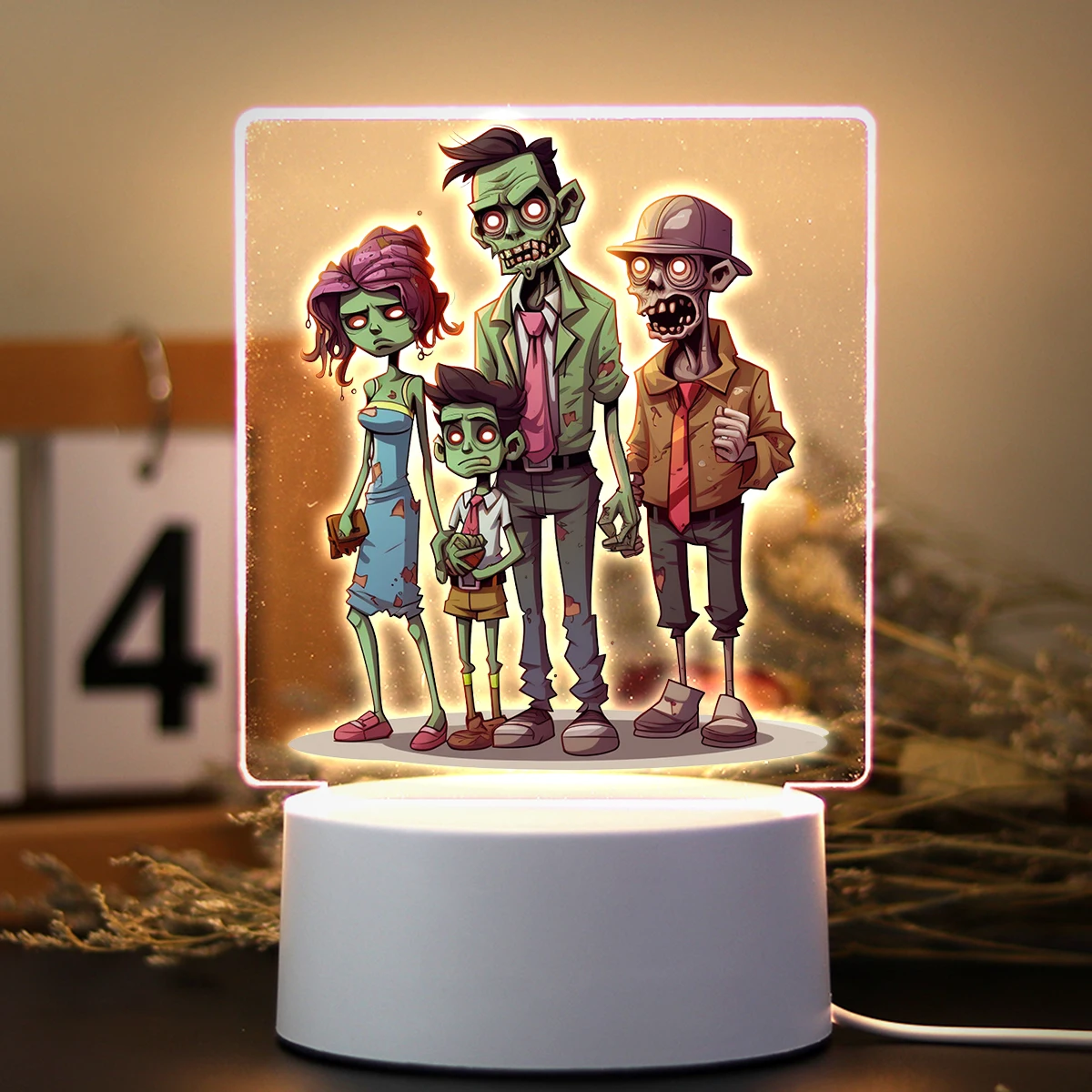 Mielas animacinis filmas Cool Zombie Skull Family Arcylic LED naktinė šviesa kaip berniukas Gilr namų stalinė lempa Šventinė dovana Miegamasis Svetainės dekoras Nuotrauka 1