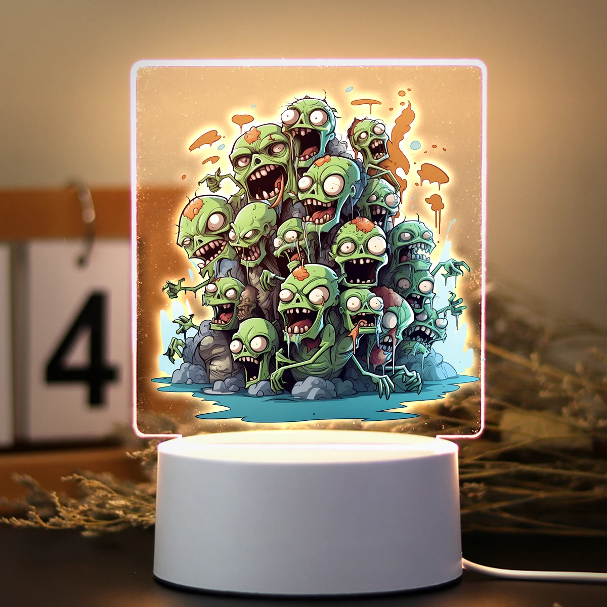 Mielas animacinis filmas Cool Zombie Skull Family Arcylic LED naktinė šviesa kaip berniukas Gilr namų stalinė lempa Šventinė dovana Miegamasis Svetainės dekoras Nuotrauka 2