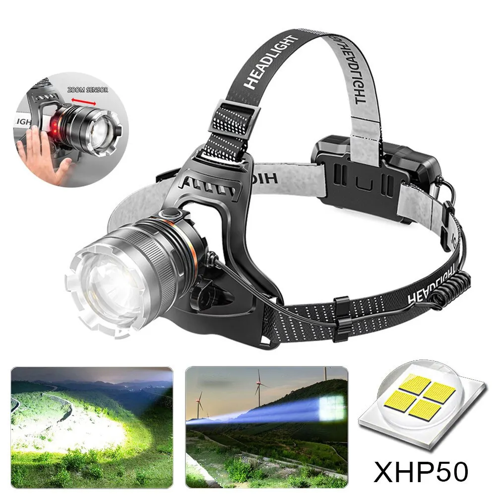 Xhp50 LED jutiklio lempa Neperšlampama šviesa Įkraunama žvejyba Paieška Kempingo žibintuvėlis Priartinimo žibintas Nuotrauka 0
