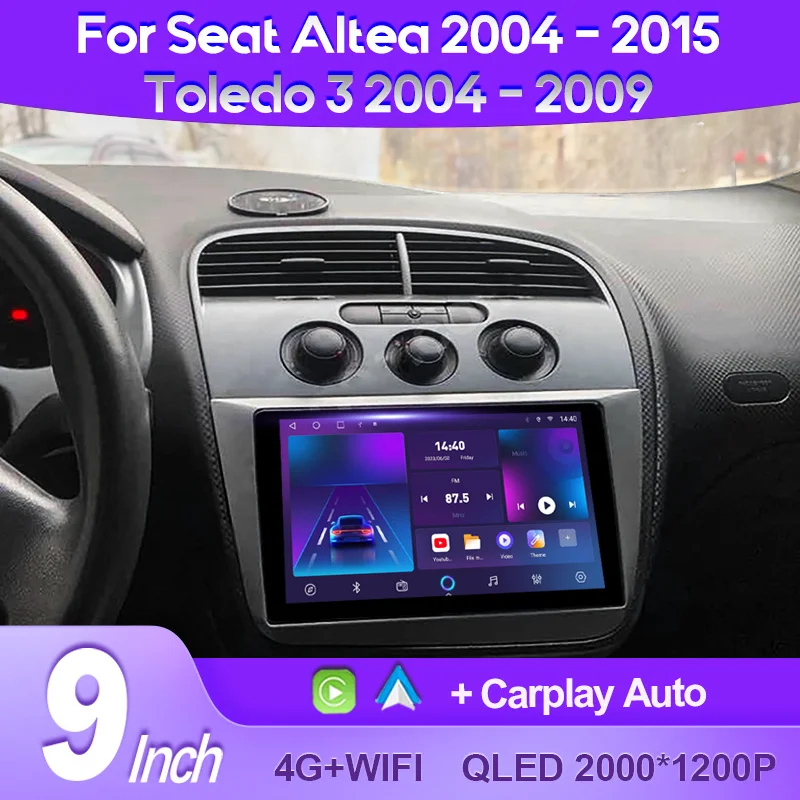 QSZN sėdynei Altea 5P 2004 - 2015 Toledo III 3 2004 - 2009 2K QLED Android 13 Automobilinis radijas Multimedijos vaizdo grotuvas GPS 4G CarPlay Nuotrauka 0
