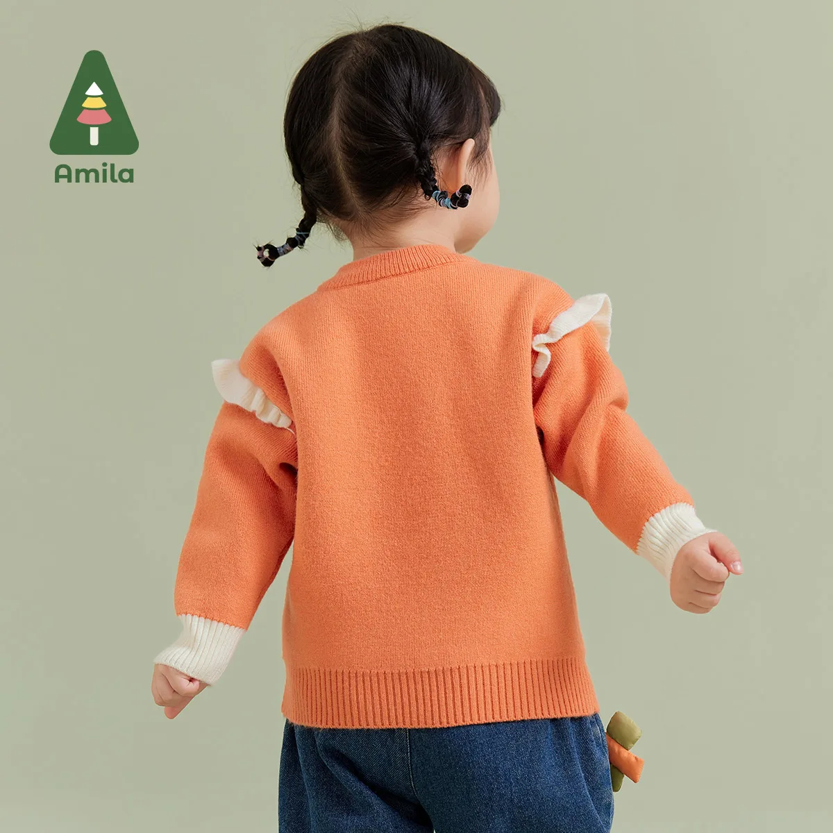 Amila Baby Girl megztiniai 2023 Žiema Naujas daugiaspalvis apvalus kaklas Fleecing Mielas Šiltas Vaikiškas megztinis Kūdikių drabužiai Nuotrauka 1