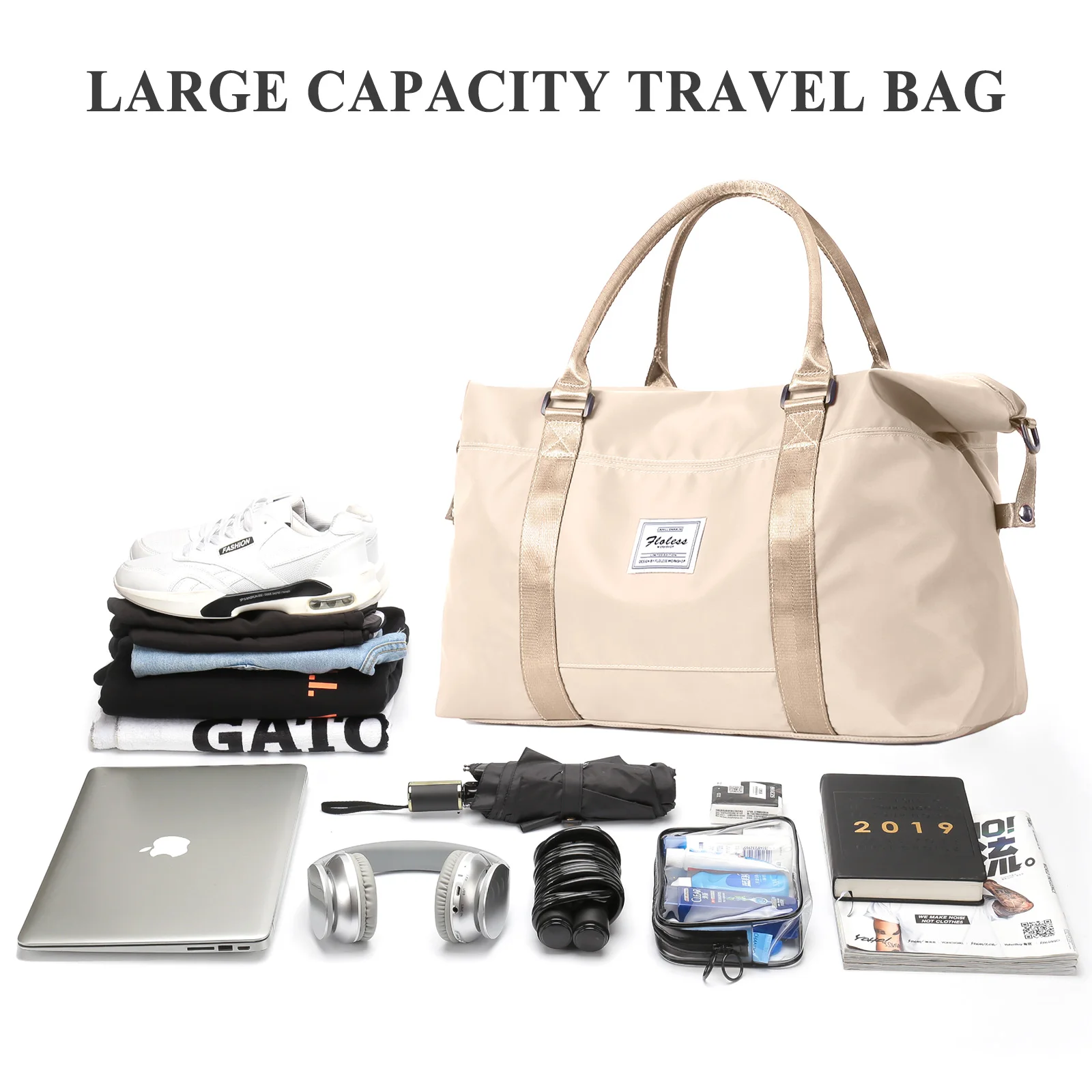 Travel Duffel krepšys, sportinis tote sporto krepšys, pečių savaitgalio naktiniai krepšiai moterims su vežimėlio rankove, sulankstomas krepšys Nuotrauka 2