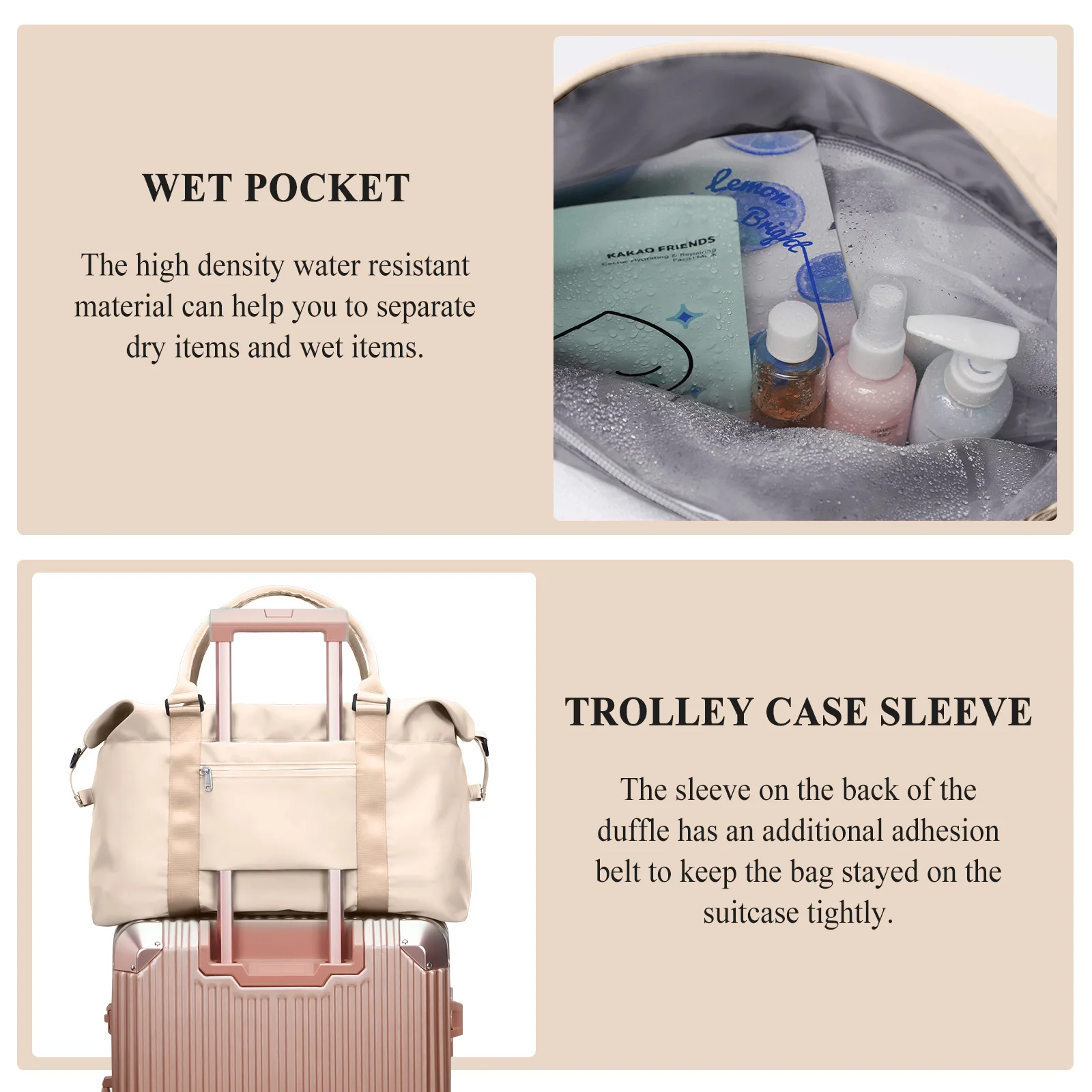 Travel Duffel krepšys, sportinis tote sporto krepšys, pečių savaitgalio naktiniai krepšiai moterims su vežimėlio rankove, sulankstomas krepšys Nuotrauka 4