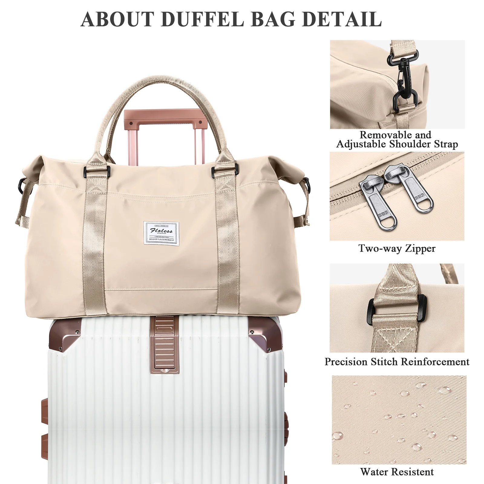 Travel Duffel krepšys, sportinis tote sporto krepšys, pečių savaitgalio naktiniai krepšiai moterims su vežimėlio rankove, sulankstomas krepšys Nuotrauka 5