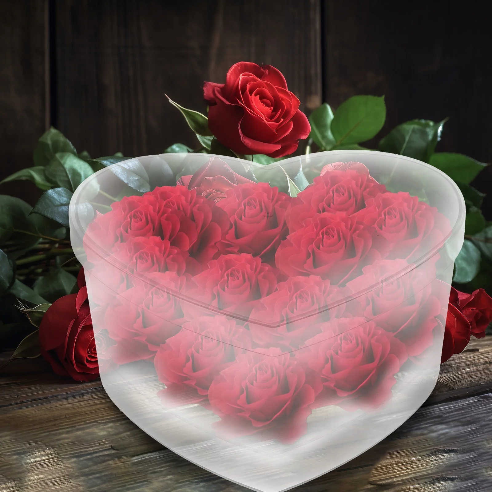 Gėlių dėžutė Širdies formos dėklas Gėlių vazos gėlėms Kompozicijos Konteineris Amžina akrilo rožė Nuotrauka 1