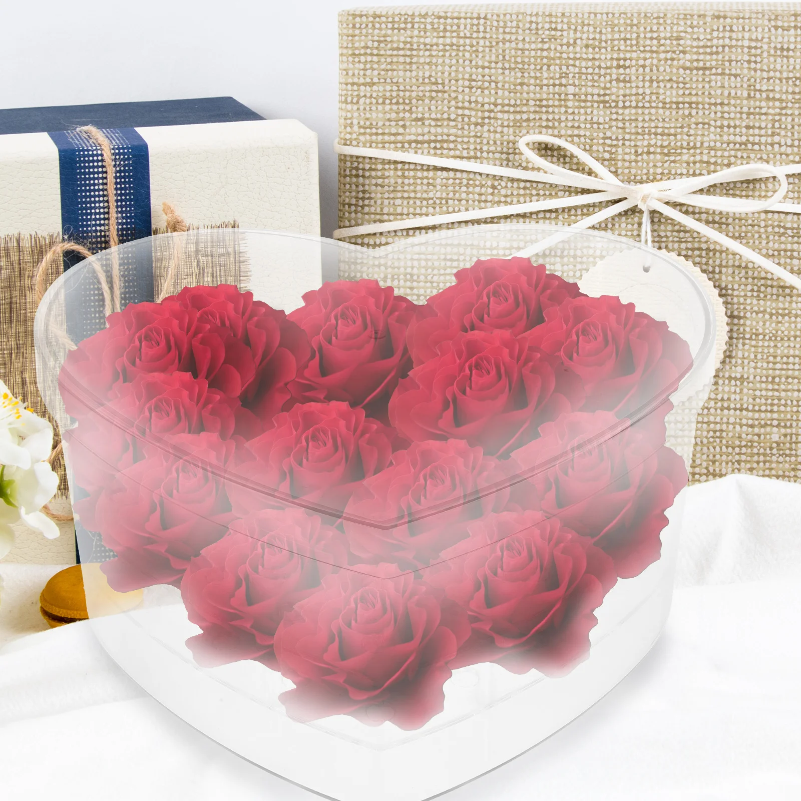 Gėlių dėžutė Širdies formos dėklas Gėlių vazos gėlėms Kompozicijos Konteineris Amžina akrilo rožė Nuotrauka 2