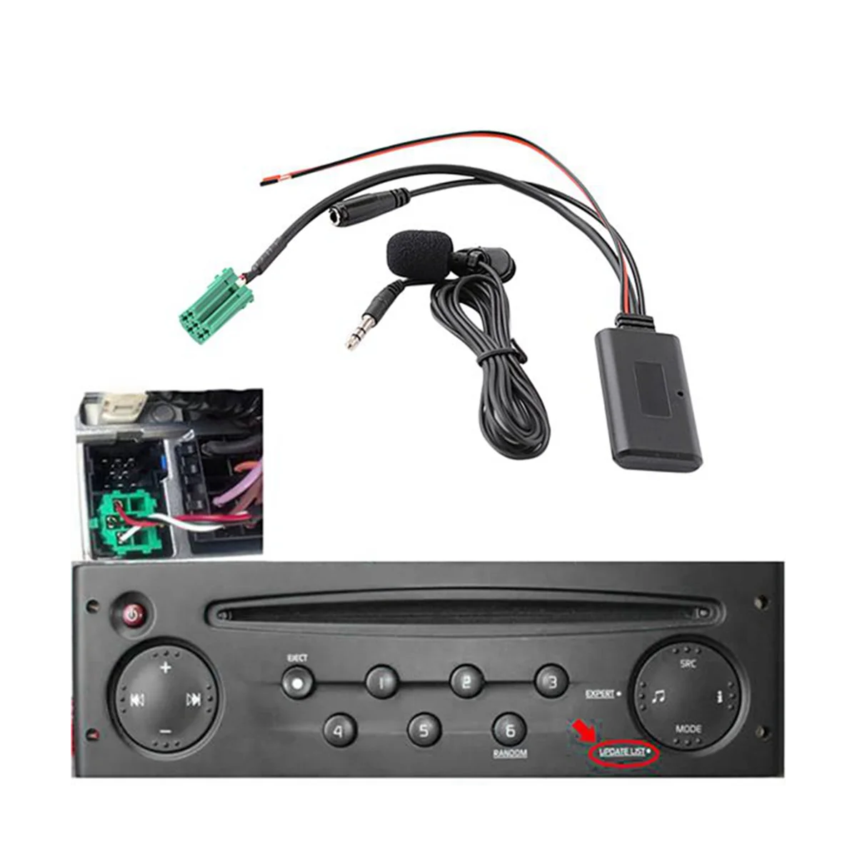 Car Bluetooth 6Pin Mini ISO AUX IN 3.5MM garso lizdas Nuimamas mikrofonas Renault Updatelist Tunerlist CD modeliams Nuotrauka 3