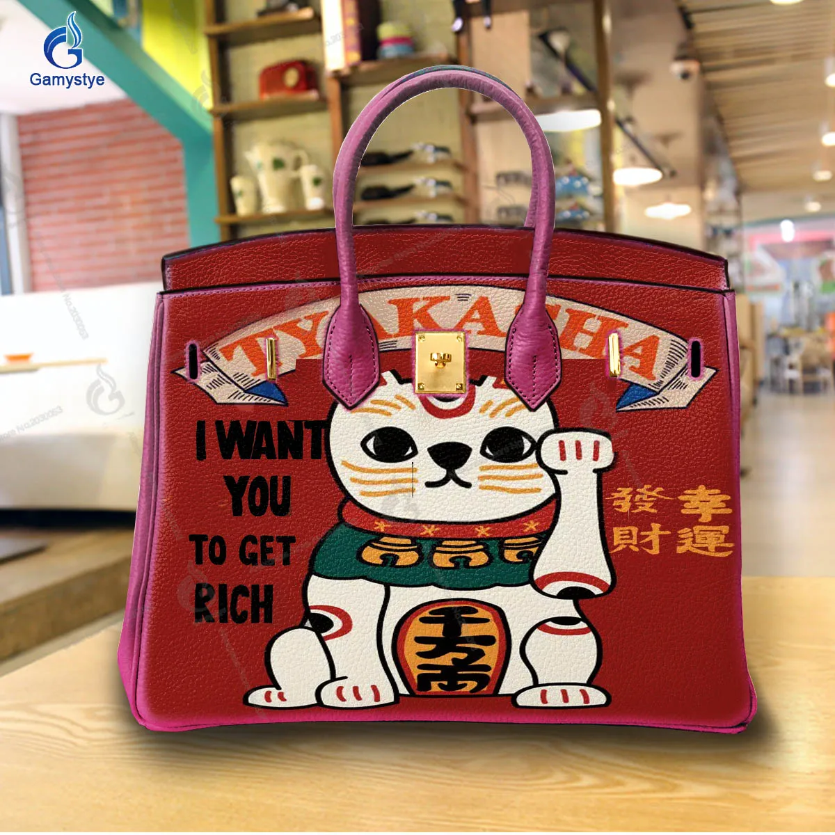 Rankomis dažytos Kinijos stiliaus RICH CAT krepšiai Cowskin Leather Ladies Designer Brand Rankinės Aukštos kokybės Messenger pečių krepšys Nuotrauka 1