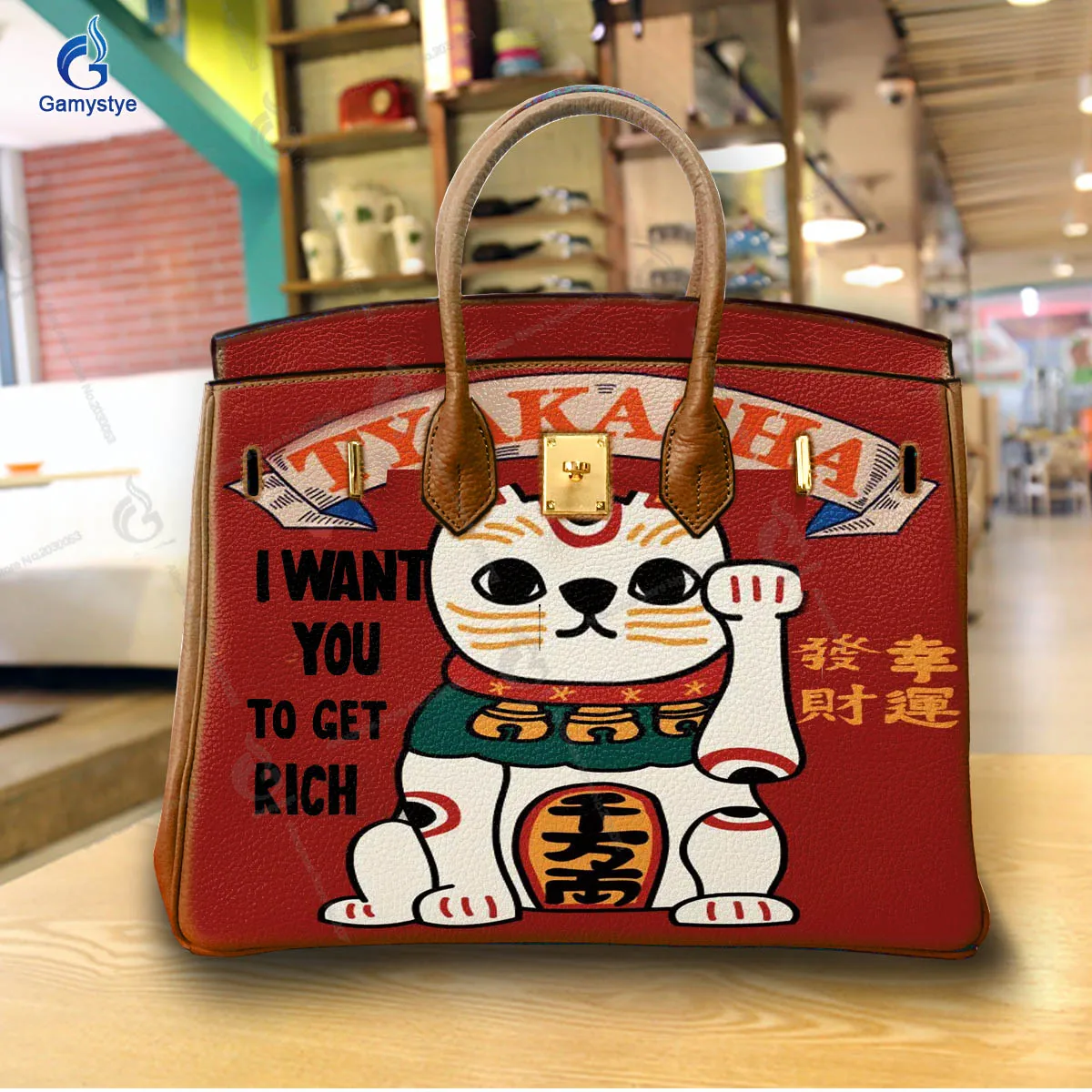 Rankomis dažytos Kinijos stiliaus RICH CAT krepšiai Cowskin Leather Ladies Designer Brand Rankinės Aukštos kokybės Messenger pečių krepšys Nuotrauka 2