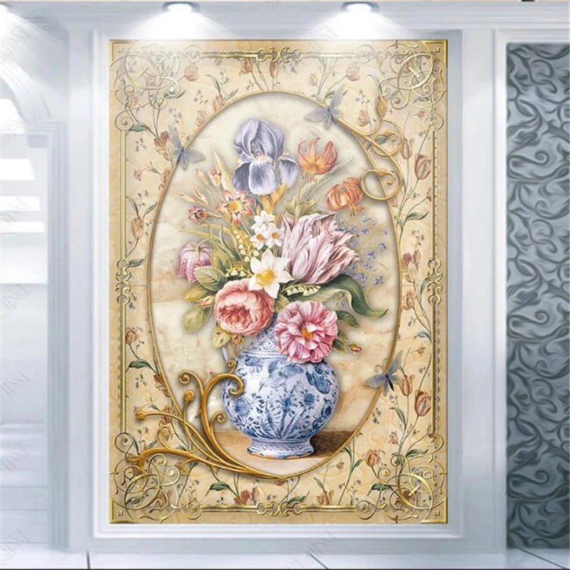 Individualūs tapetai 3d europietiškas raštas Viduržemio jūros turtingas ir brangus vazos žiedas freska 3D marmuro prieangio foninė siena 3d обои Nuotrauka 2