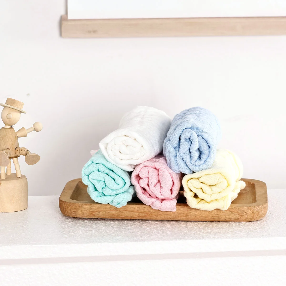 Kangobaby #My Soft Life# 5vnt Pack Breathable Muslin Cotton Baby Face Towel Plain Color naujagimio šluostė 25x25cm Nuotrauka 4