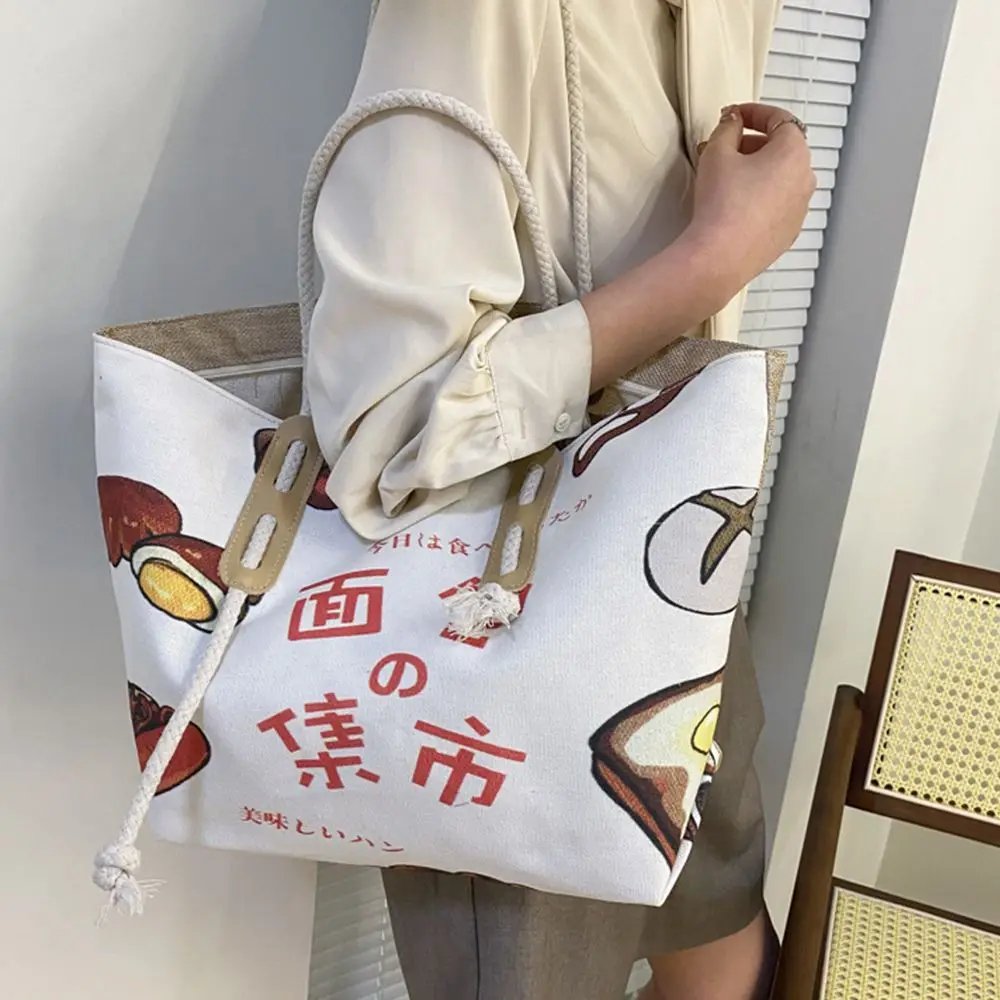 Kelionės lauke Braškių rankinė Animacinis filmas Dizainas Duona Korėjietiško stiliaus lininis krepšys Kompiuterio krepšys Moteriškas krepšys Didelės talpos krepšys Nuotrauka 5