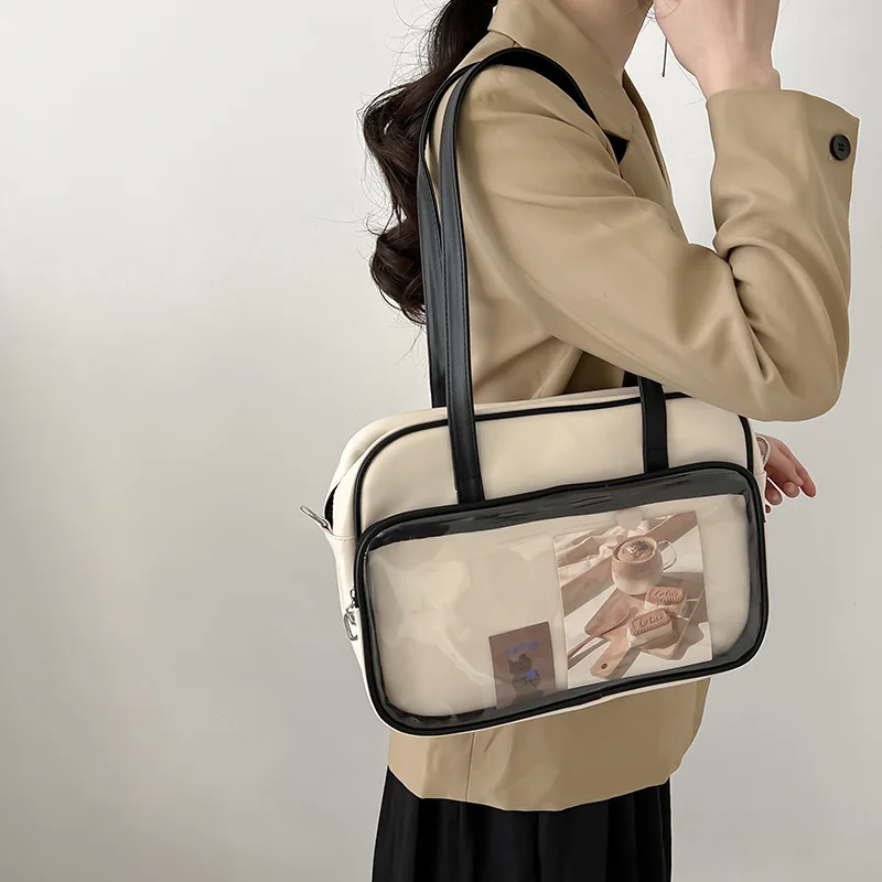 Japonų Harajuku Transparent JK rankinės Soft PU Leather itabag women 2023 New Tote Bags Shoulder Bag ita bag crossbody bags Nuotrauka 1