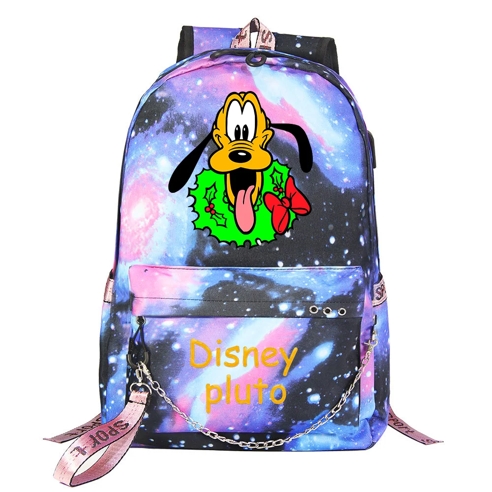 Disney Cartoon Pluto Dog USB kuprinė Mokyklinis krepšys Nešiojamas kompiuteris Kuprinė Moterys Vyrai Kuprinė Kelioninės dieninės kuprinės Grandininė kuprinė Mochilas Nuotrauka 2