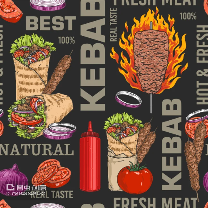 Custom Kebab greito maisto restorano fonas Tapetai Pramoninis dekoras Freska Užkandžių baras Sieninis popierius Papel De Parede Papel Tapiz Nuotrauka 5