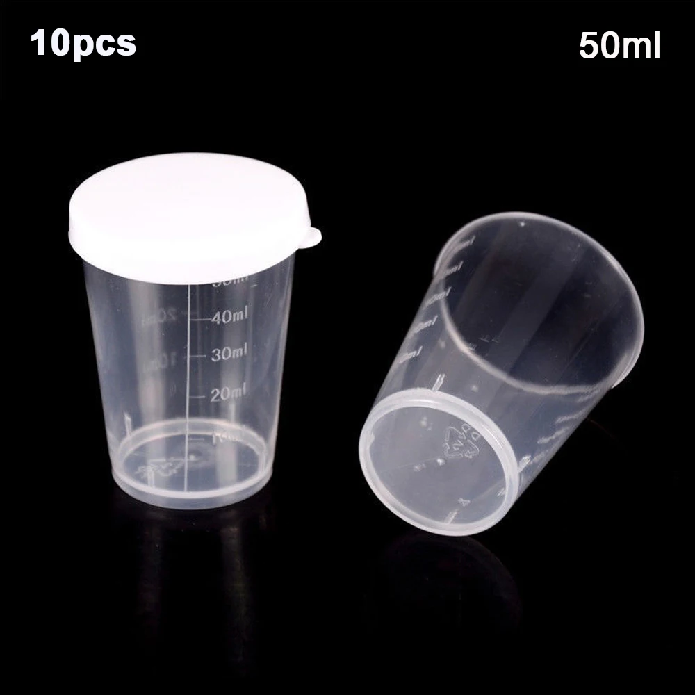 Laboratorinis kalibravimas 50ml plastikinis indas su dangtelio puodeliu matavimo puodeliai Nuotrauka 0