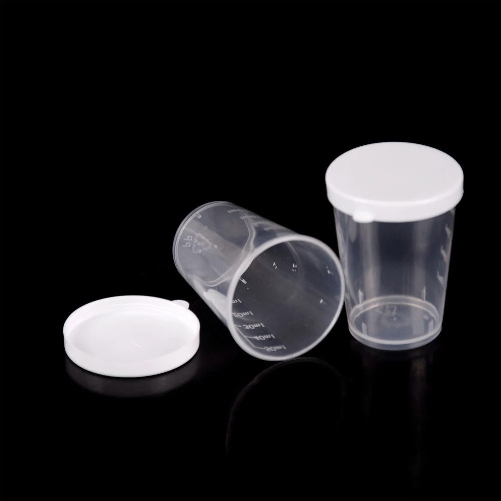 Laboratorinis kalibravimas 50ml plastikinis indas su dangtelio puodeliu matavimo puodeliai Nuotrauka 1