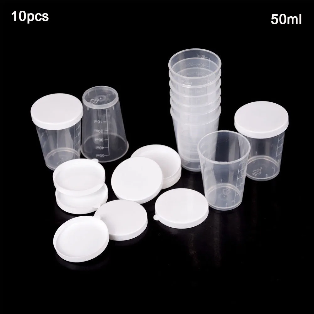 Laboratorinis kalibravimas 50ml plastikinis indas su dangtelio puodeliu matavimo puodeliai Nuotrauka 2