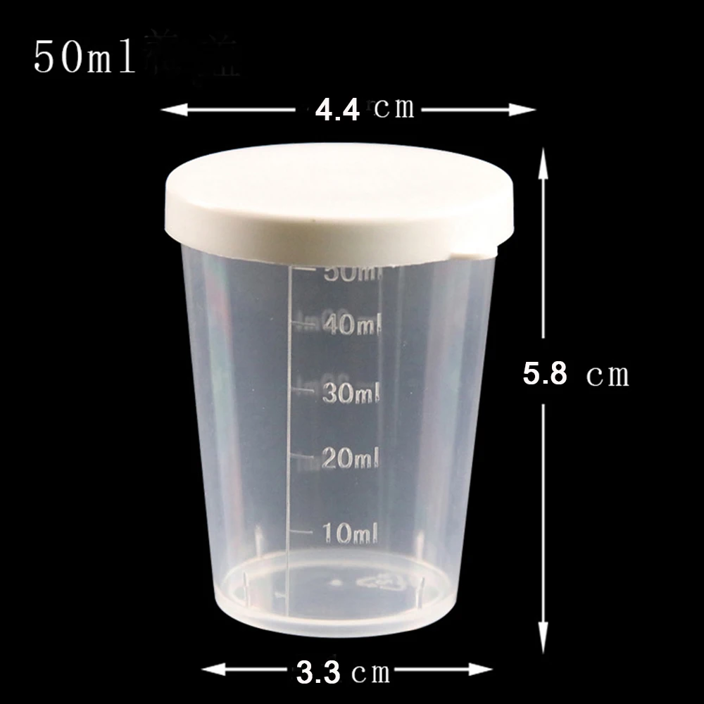 Laboratorinis kalibravimas 50ml plastikinis indas su dangtelio puodeliu matavimo puodeliai Nuotrauka 5