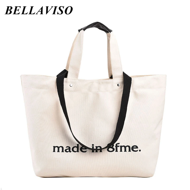 BellaViso Fashion Women's Canvas Tote Bag Female Casual Large Capacity Letter Printed Travel City Shopper Shoulder Bags BLCB-24 Nuotrauka 0