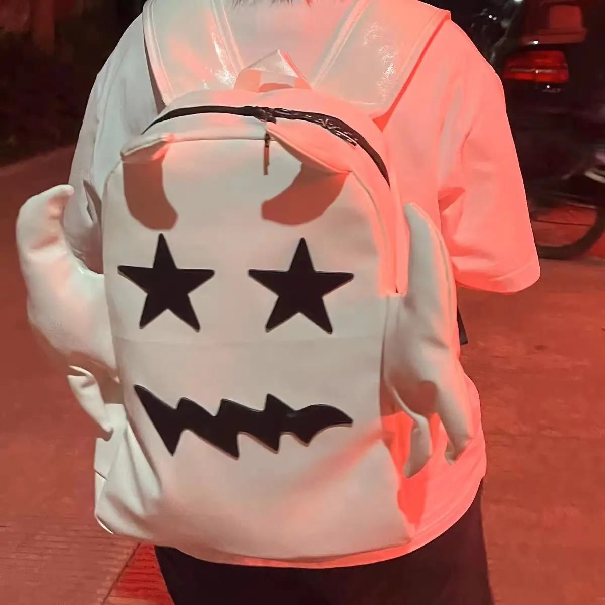 Harajuku vaiduoklio formos aukštos gatvės kuprinės Y2k Hip Hop Preppy Funny Schoolbag Korea Madingas didelės talpos nešiojamas kompiuteris Pora kuprinė Nuotrauka 4