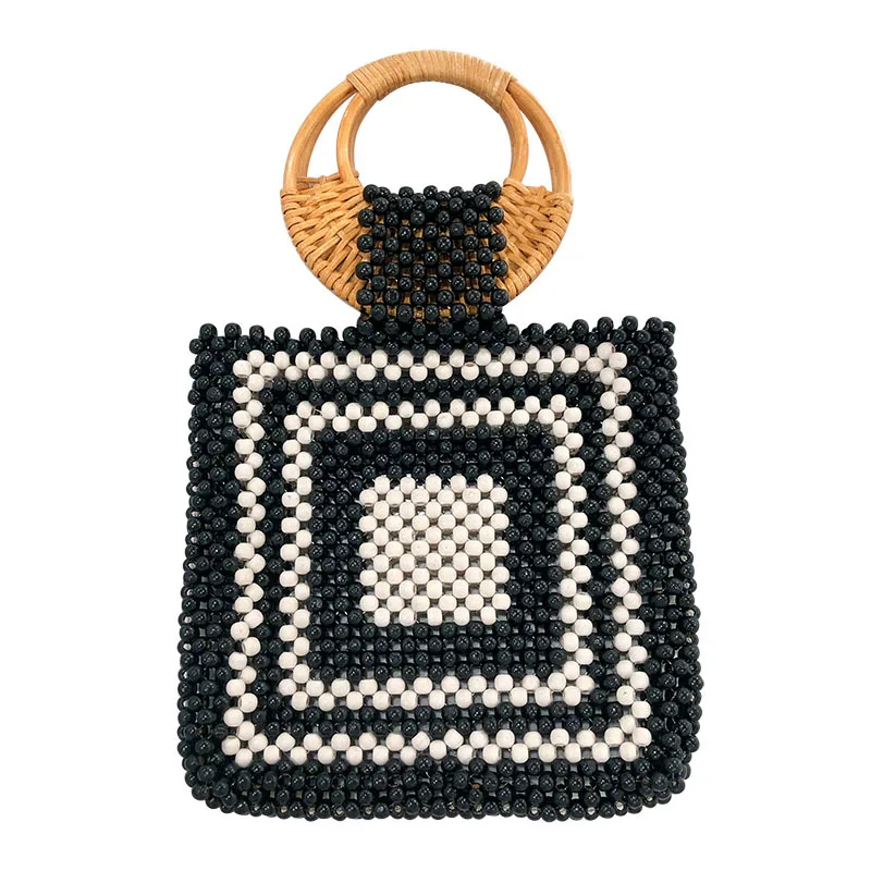 Didelės talpos mados moteriškos rankinės Retro medinių karoliukų audimo dizaino rankinė Laisvalaikio universalus lauko pirkinių krepšys Bolso Mujer Nuotrauka 4