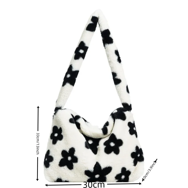 Rudens žiema Naujas pliušinis pečių krepšys Paprasta gėlių mados rankinė Casual Universalus krepšys moteriai Nemokamas pristatymas Nuotrauka 5