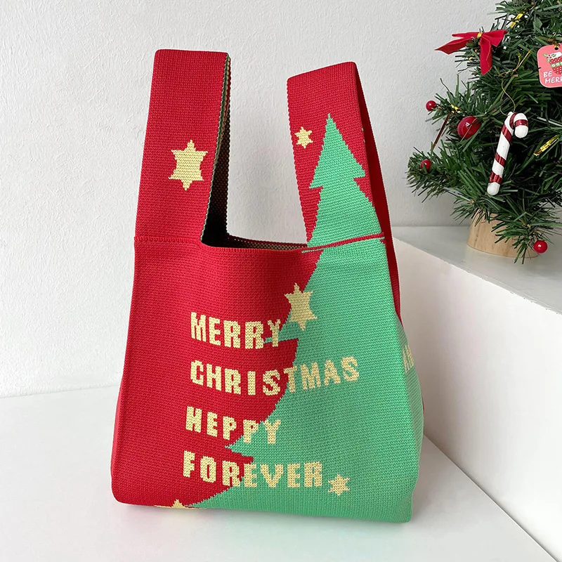 Kalėdų ir Naujųjų metų dovanų megztas krepšys moterims, universali raudona rankinė, pažastų krepšys, krepšys moterims 2024 Nauja Nuotrauka 4