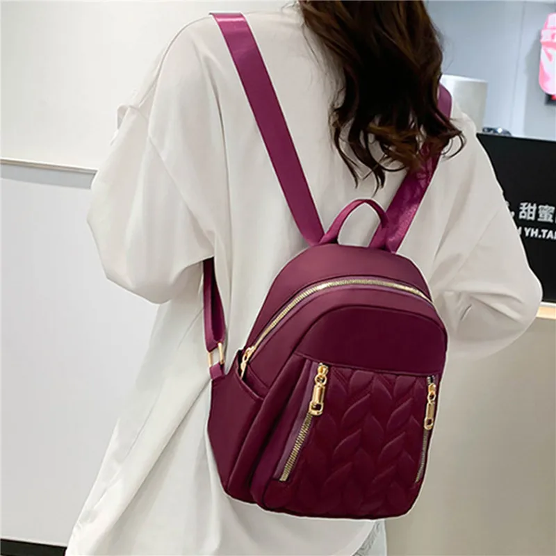Naujos mados moteriška kuprinė Urban Simple Casual Backpack Trend Travel Solid Color Nylon Bag Waterproof Lightweight Ladies Bag Nuotrauka 1