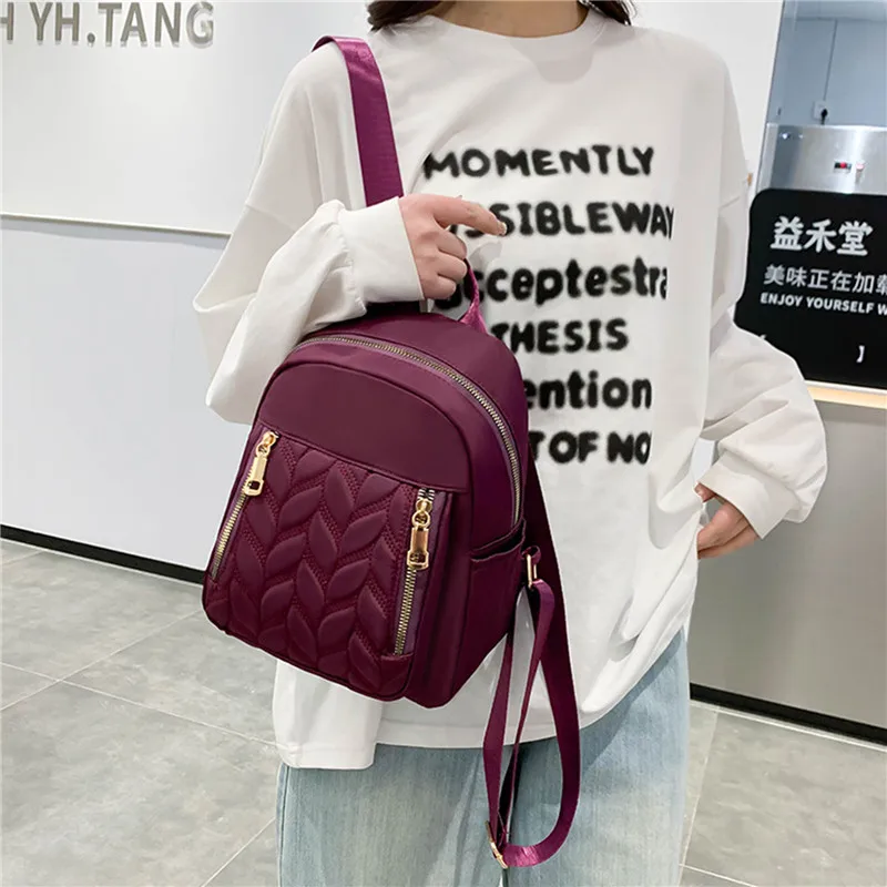 Naujos mados moteriška kuprinė Urban Simple Casual Backpack Trend Travel Solid Color Nylon Bag Waterproof Lightweight Ladies Bag Nuotrauka 2