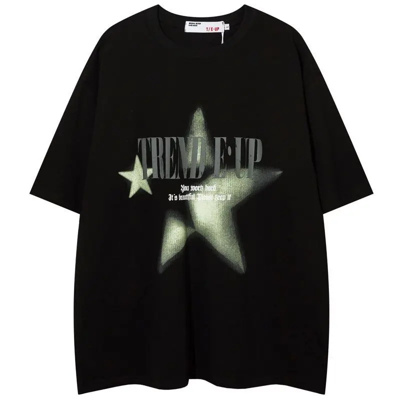 American Harajuku Fashion Personality gatvės apranga Trumpomis rankovėmis Y2K Retro Hip Hop Vyrai ir moterys Grafiniai marškinėliai laisvas viršus Nuotrauka 0