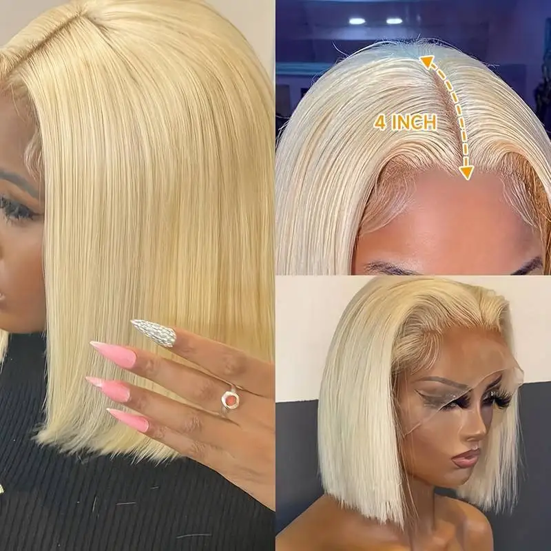 Blondinės Bobo plaukų perukas Žmogaus plaukai 613 Hd nėrinių priekinis perukas 13x4 Brazilijos tiesus Bobo perukas Nėrinių priekyje Žmogaus plaukų perukai moterims Nuotrauka 1