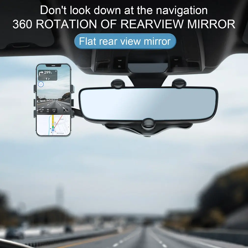 Universalus 360° rotuojamas ištraukiamas automobilio galinio vaizdo veidrodžio laikiklis stovo laikiklis Mobiliojo telefono lopšys GPS galinio vaizdo veidrodžio laikiklis Nuotrauka 1