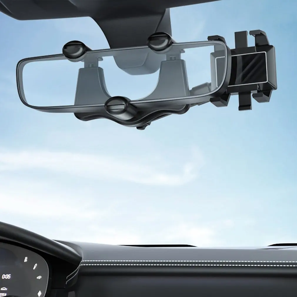 Universalus 360° rotuojamas ištraukiamas automobilio galinio vaizdo veidrodžio laikiklis stovo laikiklis Mobiliojo telefono lopšys GPS galinio vaizdo veidrodžio laikiklis Nuotrauka 2