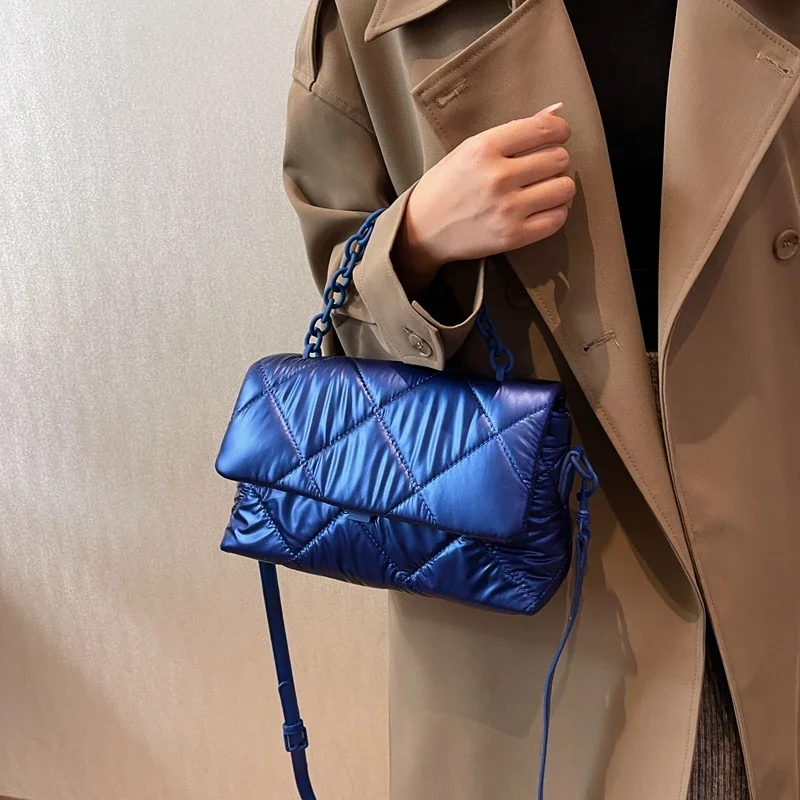 Moteriška rankinė dygsniuota erdvė medvilninis nailoninis krepšys per petį Mados tinklo krepšys Prekės ženklo dizaineris paminkštintas žiemos prabangus pasiuntinio krepšys Nuotrauka 0