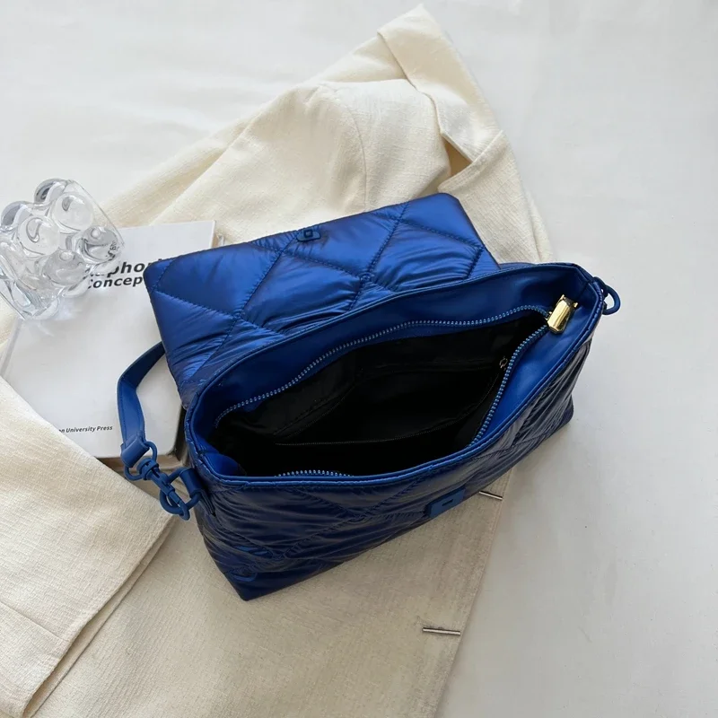 Moteriška rankinė dygsniuota erdvė medvilninis nailoninis krepšys per petį Mados tinklo krepšys Prekės ženklo dizaineris paminkštintas žiemos prabangus pasiuntinio krepšys Nuotrauka 2