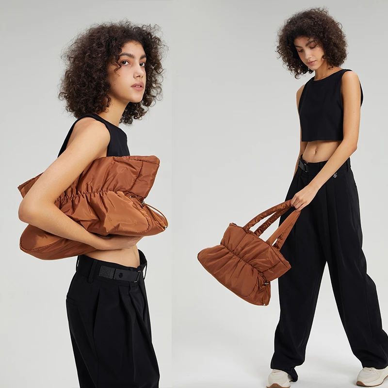 Fashion Drawsting Soft Puffer Bag Designer Quilted Women Shoulder Bags Nylon Down Cotton Tote Bag Simple Lady Handbags 2023 Nuotrauka 1