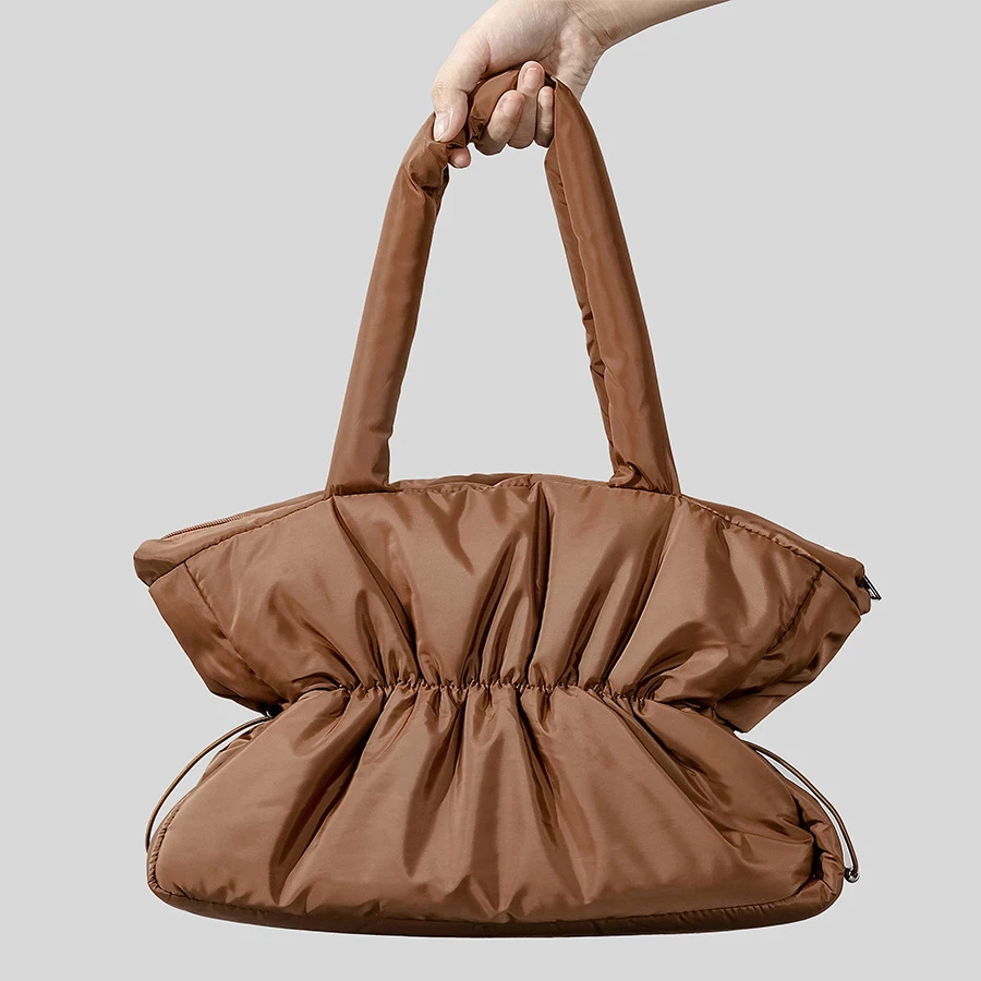 Fashion Drawsting Soft Puffer Bag Designer Quilted Women Shoulder Bags Nylon Down Cotton Tote Bag Simple Lady Handbags 2023 Nuotrauka 2