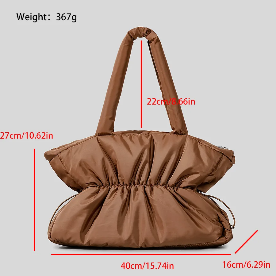 Fashion Drawsting Soft Puffer Bag Designer Quilted Women Shoulder Bags Nylon Down Cotton Tote Bag Simple Lady Handbags 2023 Nuotrauka 5