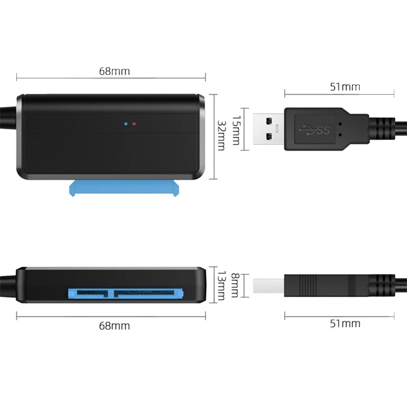 T38 HDD adapterio kabelis USB į SATA 5Gbps 2.5 / 3.5 colių suderinamas standžiojo disko duomenų kabelis USB 3.0 standžiojo disko adapteris Nuotrauka 2