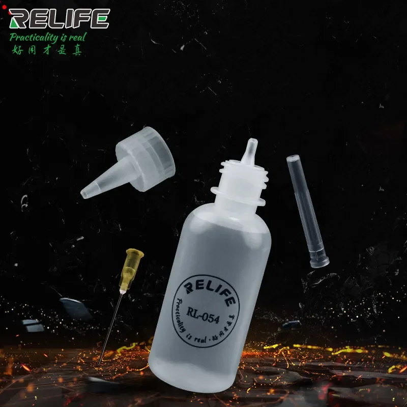 RELIFE RL-054 50ML tirpiklio buteliukas Adatos antgalis Litavimo valymas Skysčio srautas Alkoholio alyvos dozatorius Plastikinis rankinis butelių valiklis Nuotrauka 1