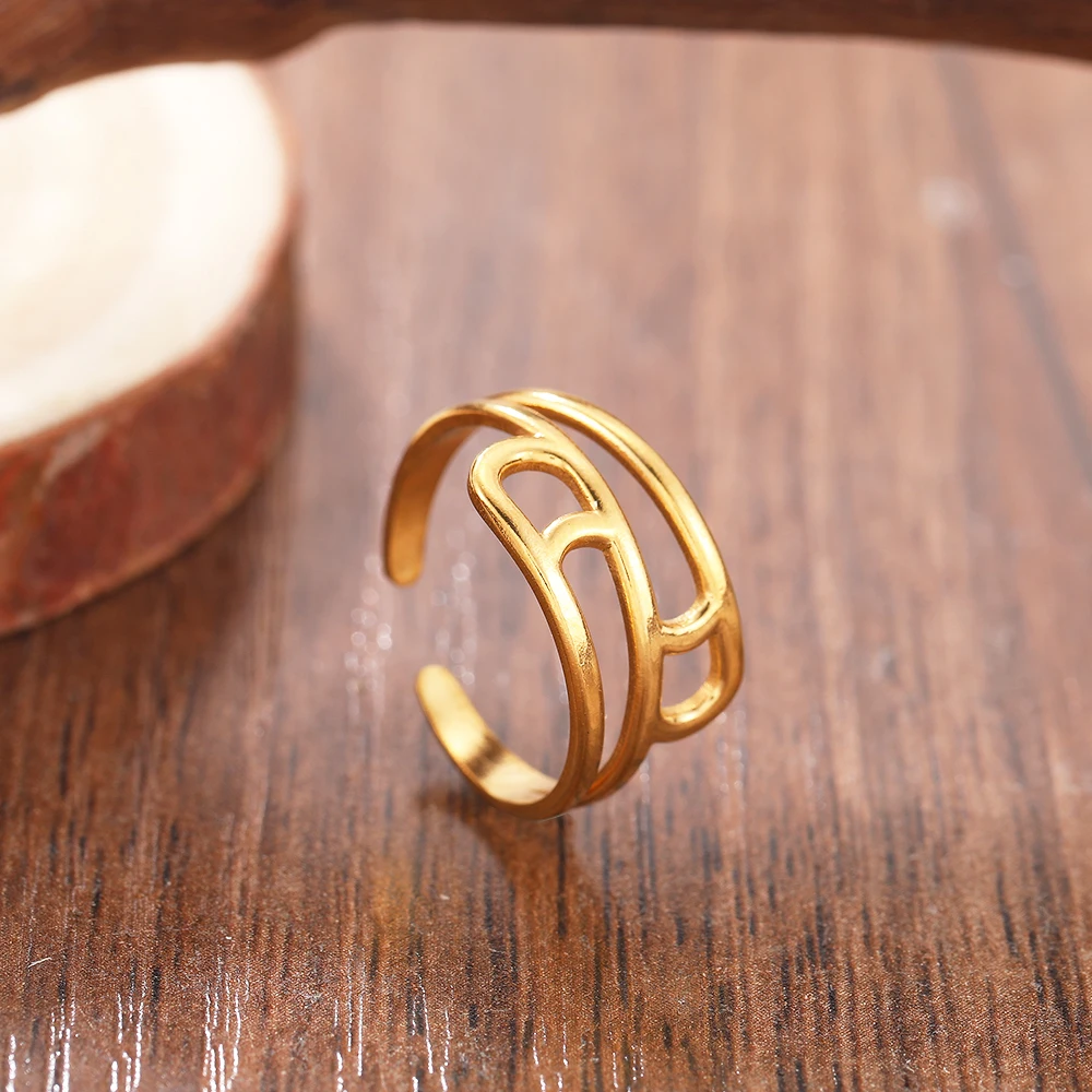 Nerūdijančio plieno žiedai Geometriniai tuščiaviduriai reguliuojami atviri žiedai Korėjos mados temperamento žiedas moterims Papuošalai Vestuvių dovanos Nauja Nuotrauka 1