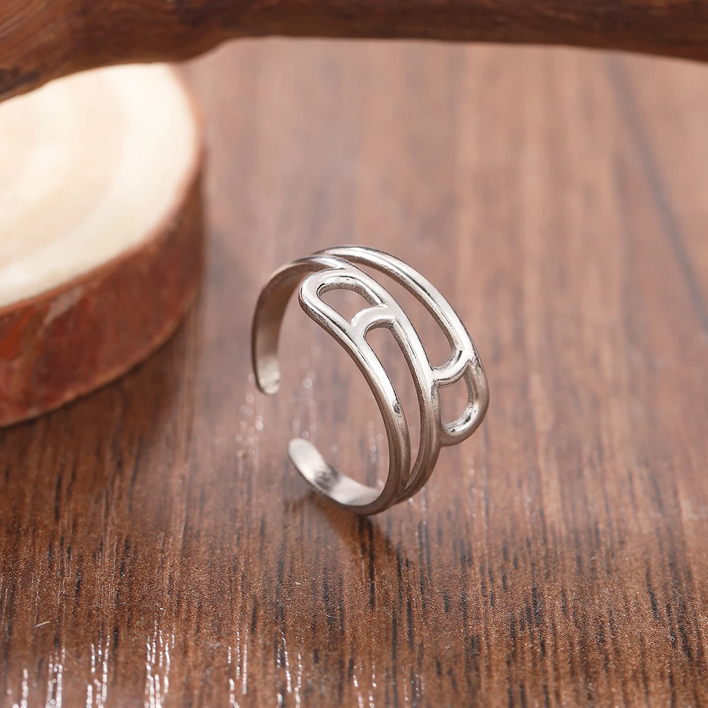 Nerūdijančio plieno žiedai Geometriniai tuščiaviduriai reguliuojami atviri žiedai Korėjos mados temperamento žiedas moterims Papuošalai Vestuvių dovanos Nauja Nuotrauka 2
