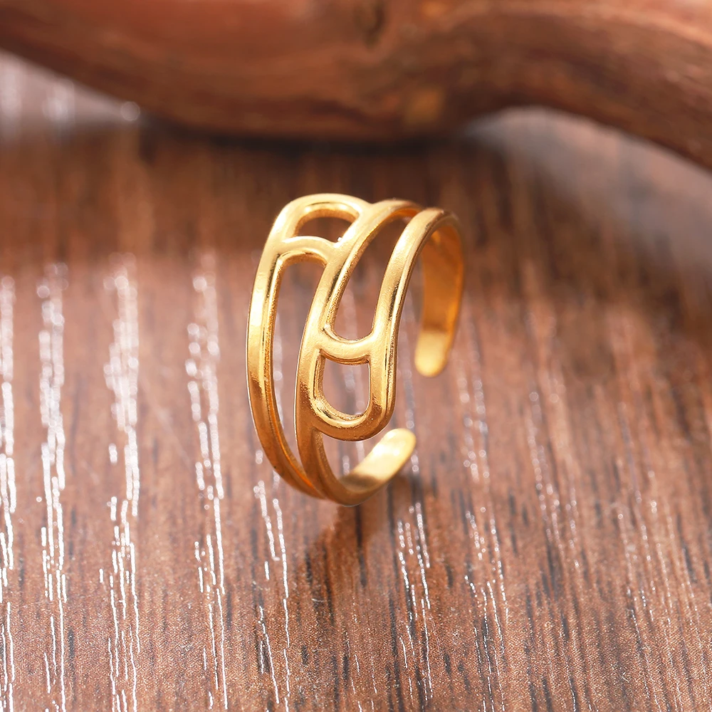 Nerūdijančio plieno žiedai Geometriniai tuščiaviduriai reguliuojami atviri žiedai Korėjos mados temperamento žiedas moterims Papuošalai Vestuvių dovanos Nauja Nuotrauka 3