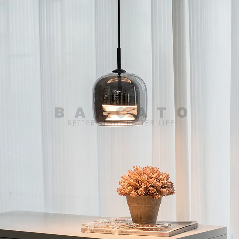 Modernūs LED stiklo pakabinami žibintai Dūmų pilka pakabinama lempa valgomajam Baras Vidaus dekoro apšvietimas Miegamojo lovos LED šviestuvas Nuotrauka 1