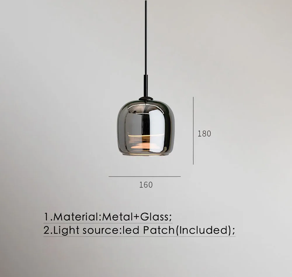 Modernūs LED stiklo pakabinami žibintai Dūmų pilka pakabinama lempa valgomajam Baras Vidaus dekoro apšvietimas Miegamojo lovos LED šviestuvas Nuotrauka 5