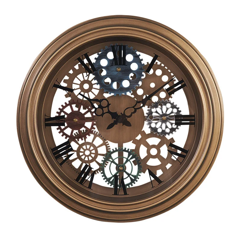 American Retro Gear Sieninis laikrodis Didelis modernus tylus sieninis laikrodis Namų dekoras Kūrybinis metalinis sieninis laikrodis Svetainės dekoravimas Nuotrauka 0
