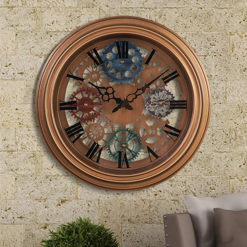 American Retro Gear Sieninis laikrodis Didelis modernus tylus sieninis laikrodis Namų dekoras Kūrybinis metalinis sieninis laikrodis Svetainės dekoravimas Nuotrauka 4